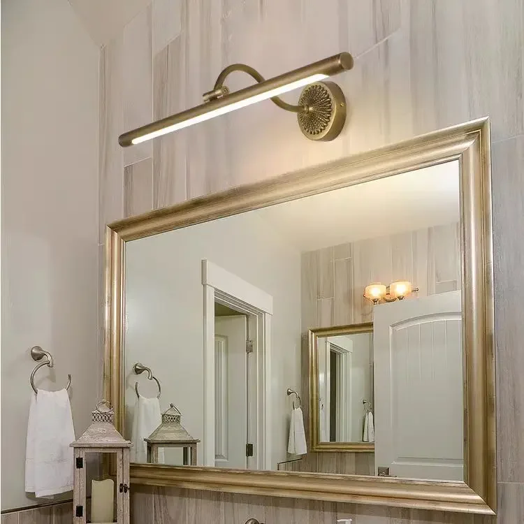 Full copper mirror headlight American bathroom led retro simple black bathroom mirror cabinet light Nordic wash