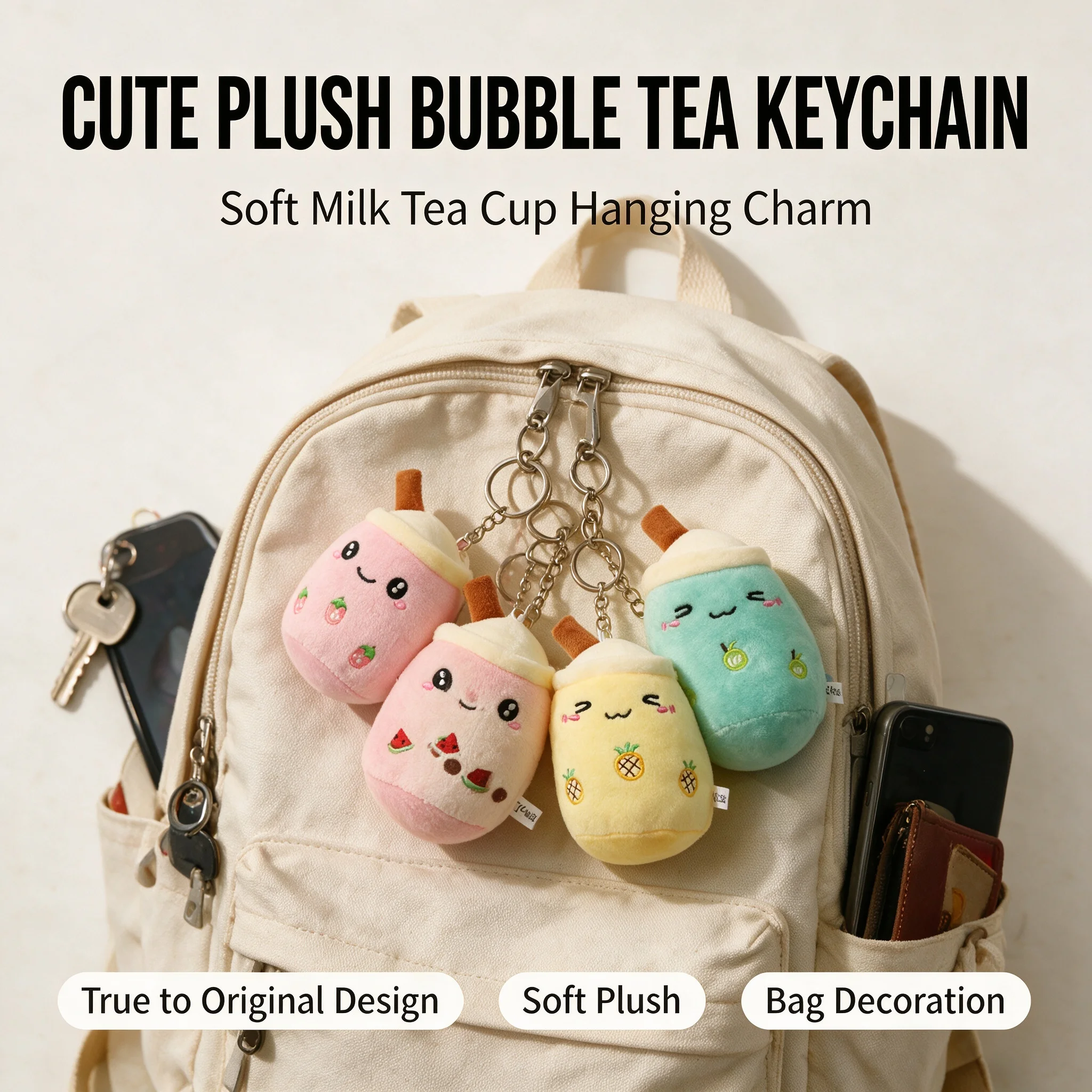 1pc Cute Milk Tea Cup Keychain Plush Toy Soft PP-Foam-Filled Plush Toy Hanging for Bags Keys and Party Gifts Decoration Charm