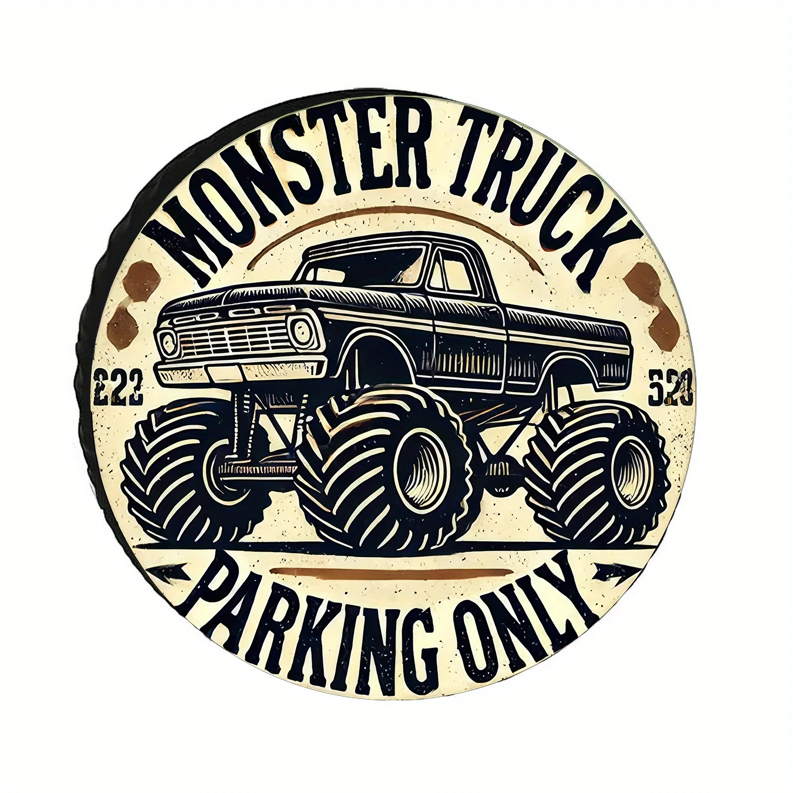 

Vintage Monster Truck Parking Only" Wheel Protector - 28/30/32/34 Inch, Windproof & Dustproof, Spare Tire Cover With All-Weather
