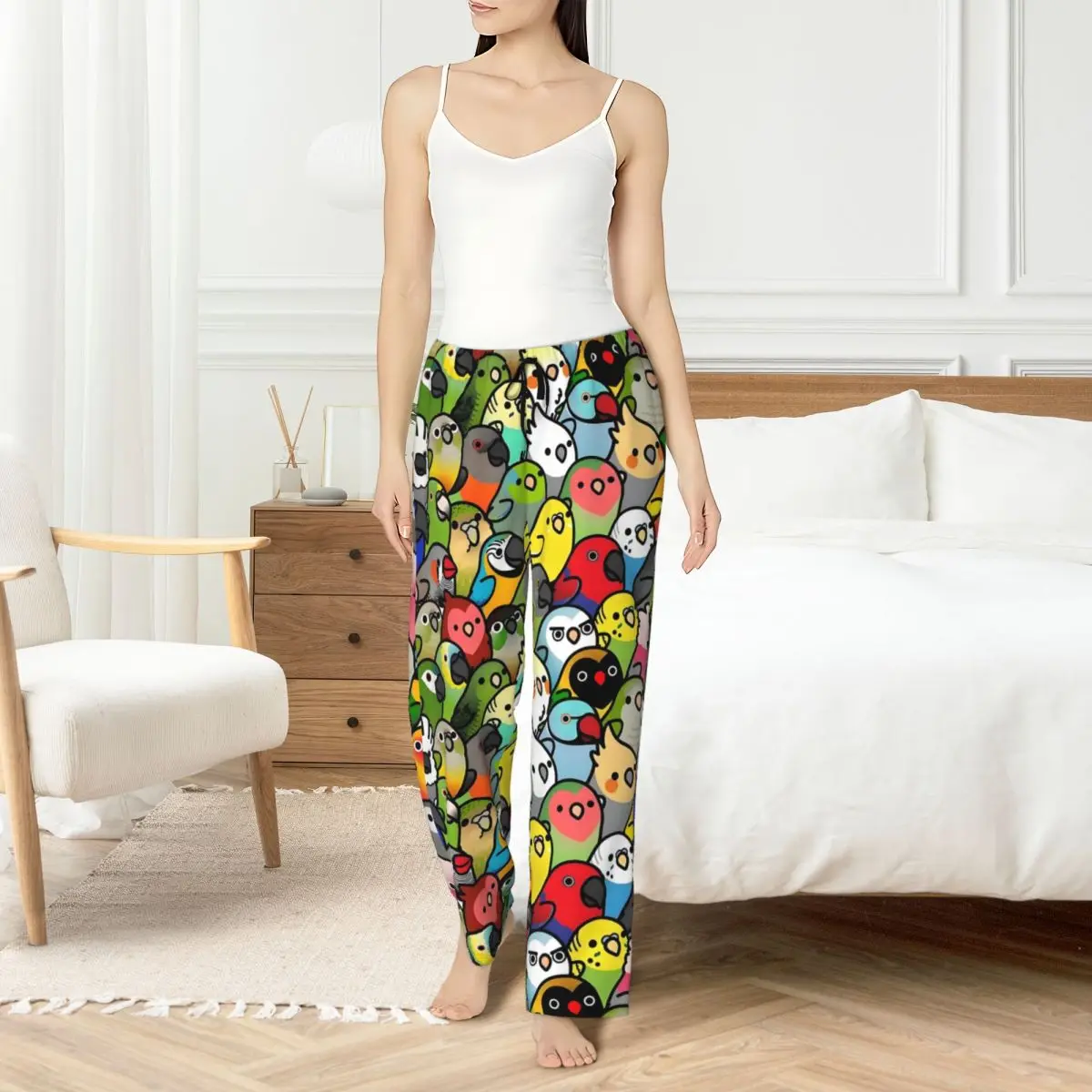 

Пижамные штаны с изображением попугая и птицы на заказ, женская милая одежда для сна с попугаем, эластичные штаны для сна с карманами