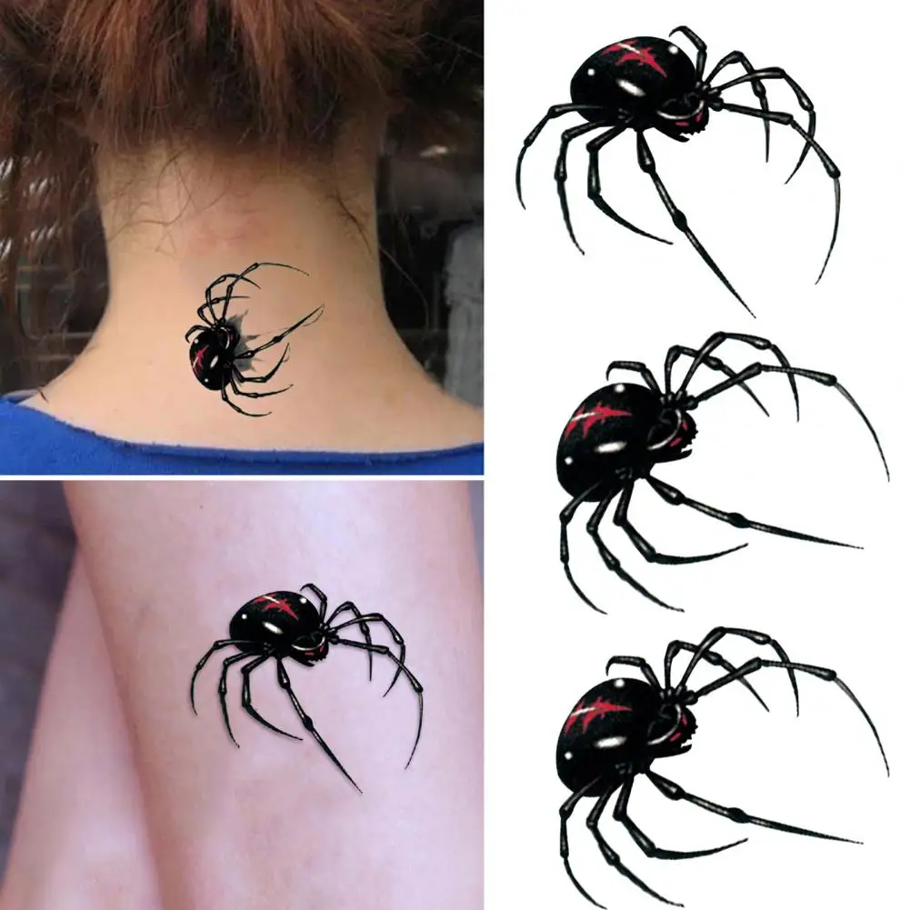 ملصقات وشم عنكبوت مؤقتة ثلاثية الأبعاد مقاومة للماء لفن الجسم للرقبة والذراع والظهر ملصقات وشم عنكبوت واقعية لحفلات الهالوين #1