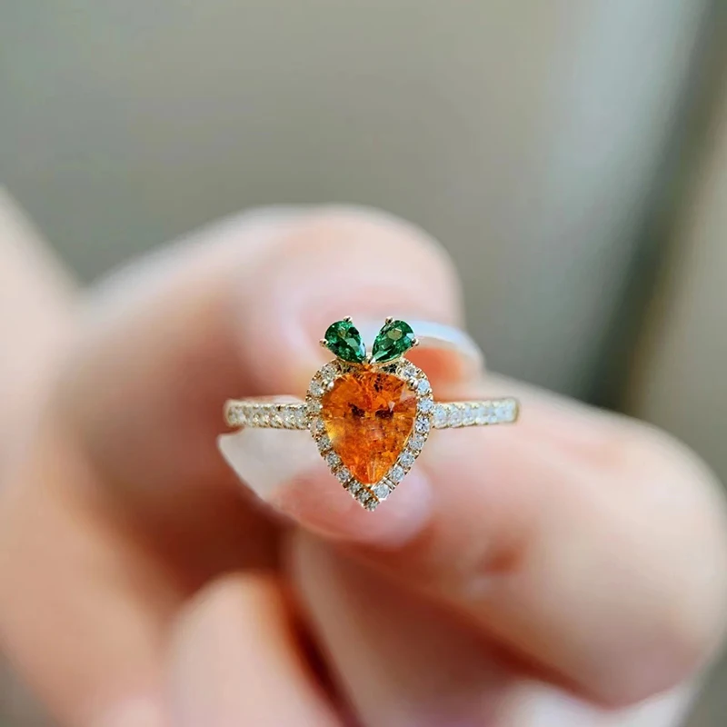 Light luxury carrot rings for women sweet sterling silver 925 inlaid yellow gemstone romantic engagement jewelry girlfriend gift
