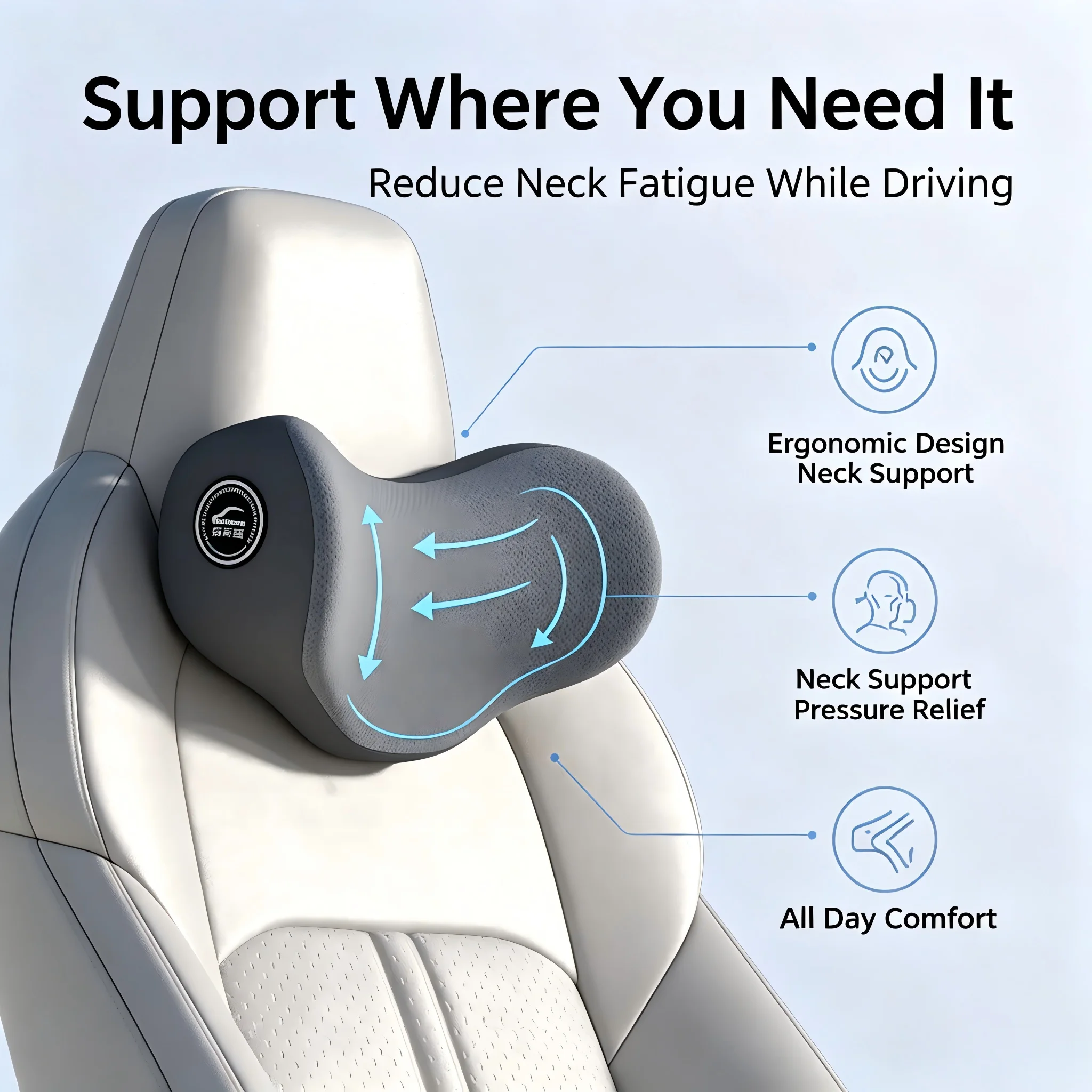 Icaroom Memory Foam Car Headrest Neck Support Lumbar Pillow Hollow Vehicle Comfort And Support Headrests for Cars