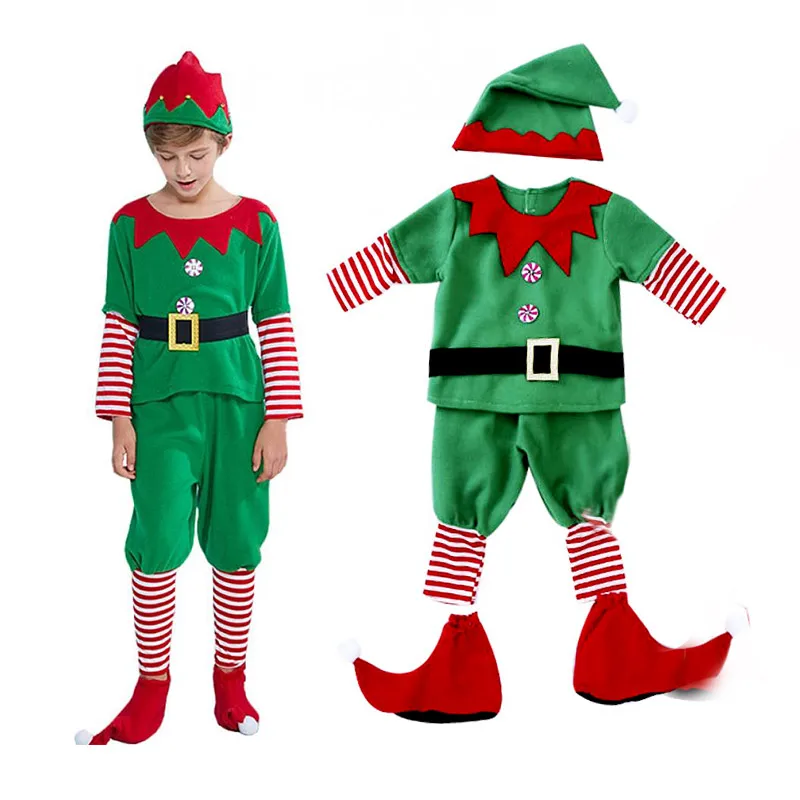 Cute Christmas Elf Cosplay Clothing Girls Boys Santa Party Green Fairy Pixie Suit for Kid and Adult Xmas Family Matching Apparel