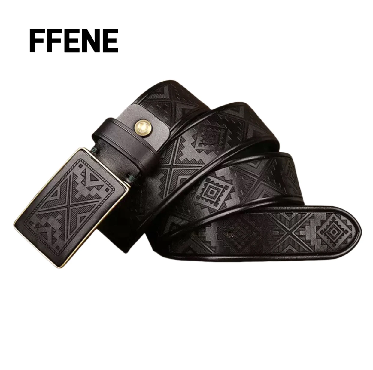 

New luxury high-end handmade retro laser engraving pattern plate buckle leather belt men's genuine pure cow leather smooth belt