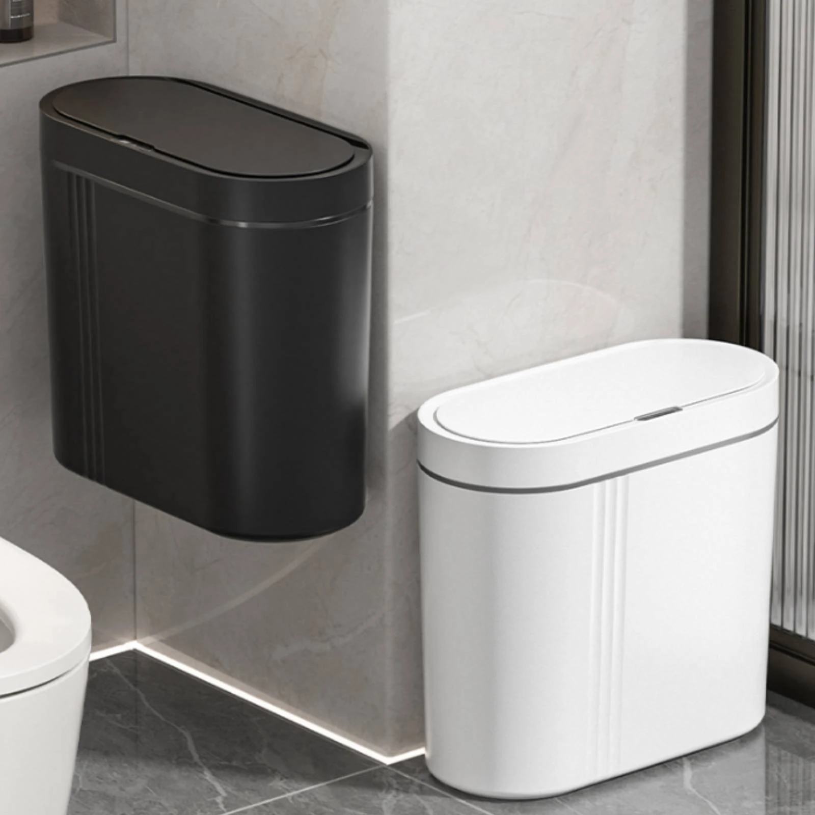 Slim Rechargeable Automatic Trash Can with Knee Sensing Touchless Garbage Bin Rectangular Household Storage for Kitchen Bedroom