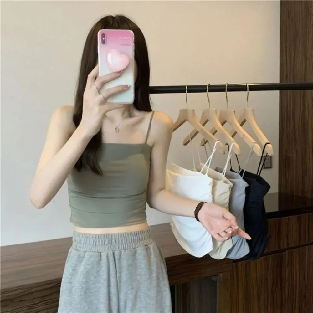 

Summer Camisole Women's Vest with Chest Pad Square Collar Beautiful Back Underwear Short Top Can Be Worn Outside