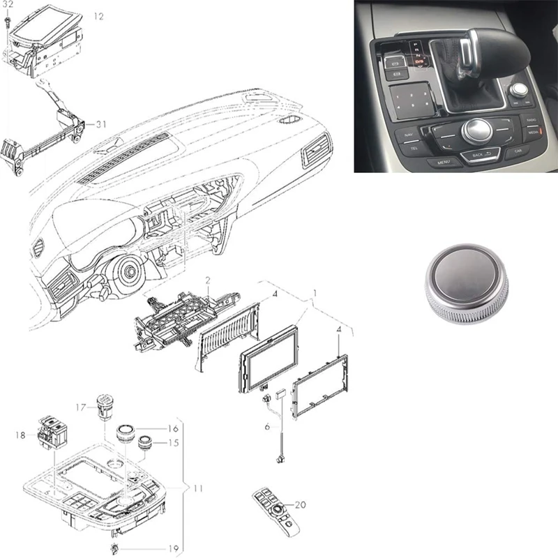 AT14 Car Multimedia Switch Knob Volume Adjustment Knob Radio Choice Key 4G0919069 For  A6 C7 S6 A7 S7