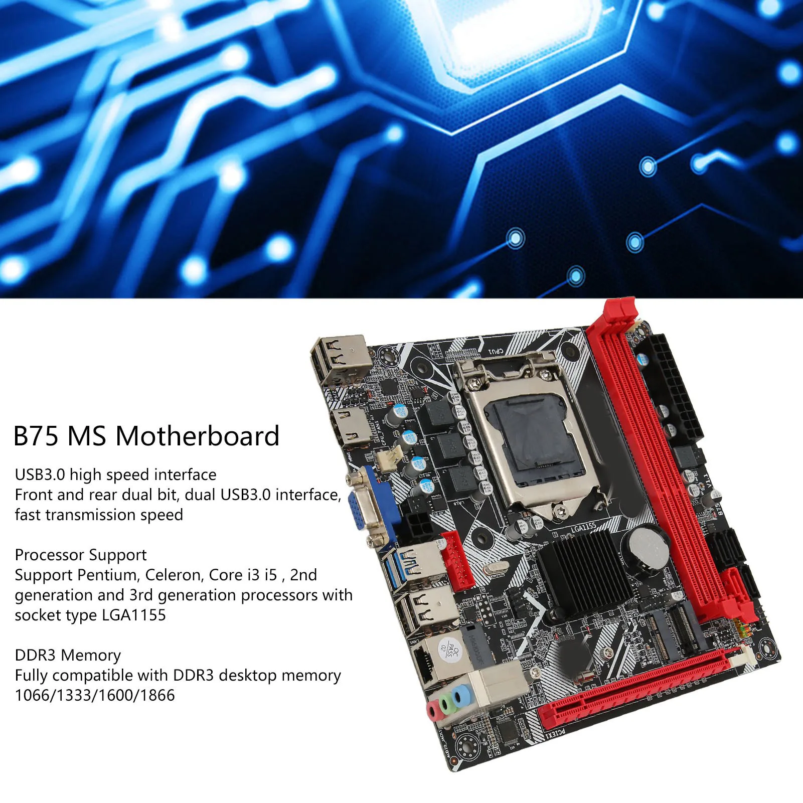 

B75 MS Motherboard PCle 16X B75 MS LGA 1155 Motherboard USB3.0 NVME M.2 Support DDR3 Memory Replacement for Home Entertainment