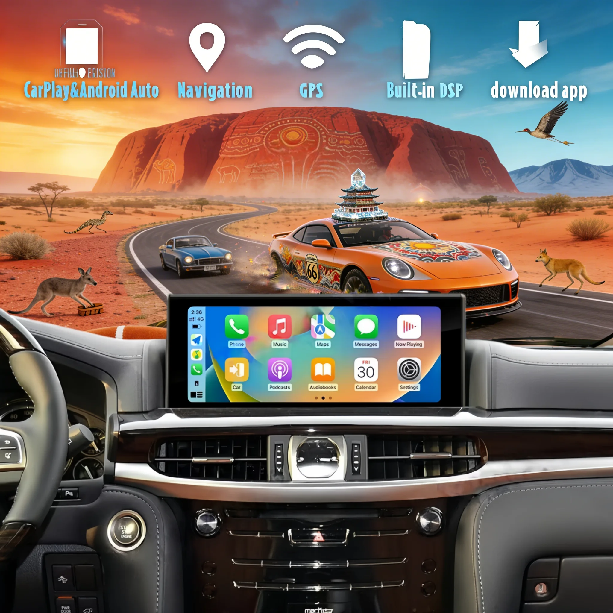 

12.3" Android 14 CarPlay Auto For Lexus LX570 2016 2017 2018 2019-2021 Screen Car Radio Multimedia Stereo Player GPS Head Unit