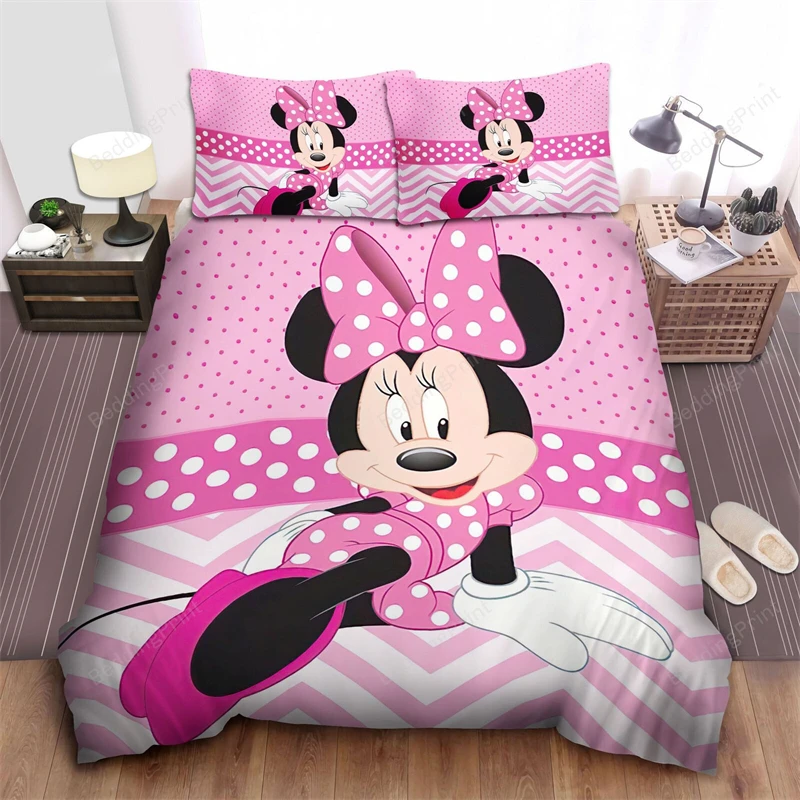 Duvet Cover Minnie Pink Princess Style Cartoon Bedroom Decoration for Teenagers and Kids Adult Room Bedding Set Single Double