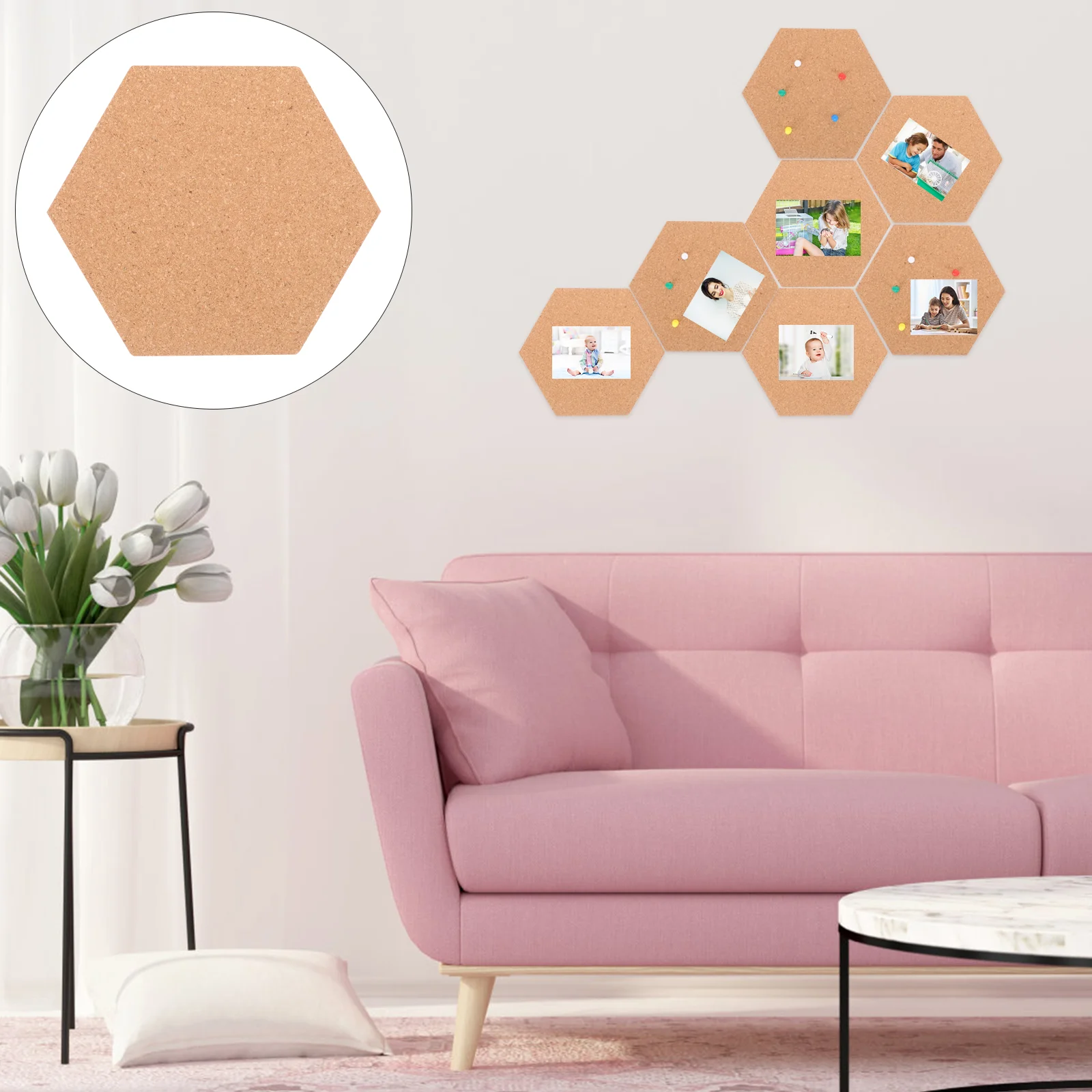 Hexagonal Corkboard Announcement Message Boards Wood Small Notice Frameless Bulletin Decorative for Walls Office