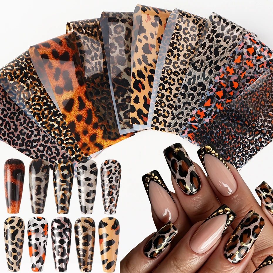10 Stück Elegante Leopardenmuster Nagel-Transferfolien Aufkleber Tierfell Elegantes Leopardenmuster DIY Charm Nagelkunst Dekoration – Detail 2