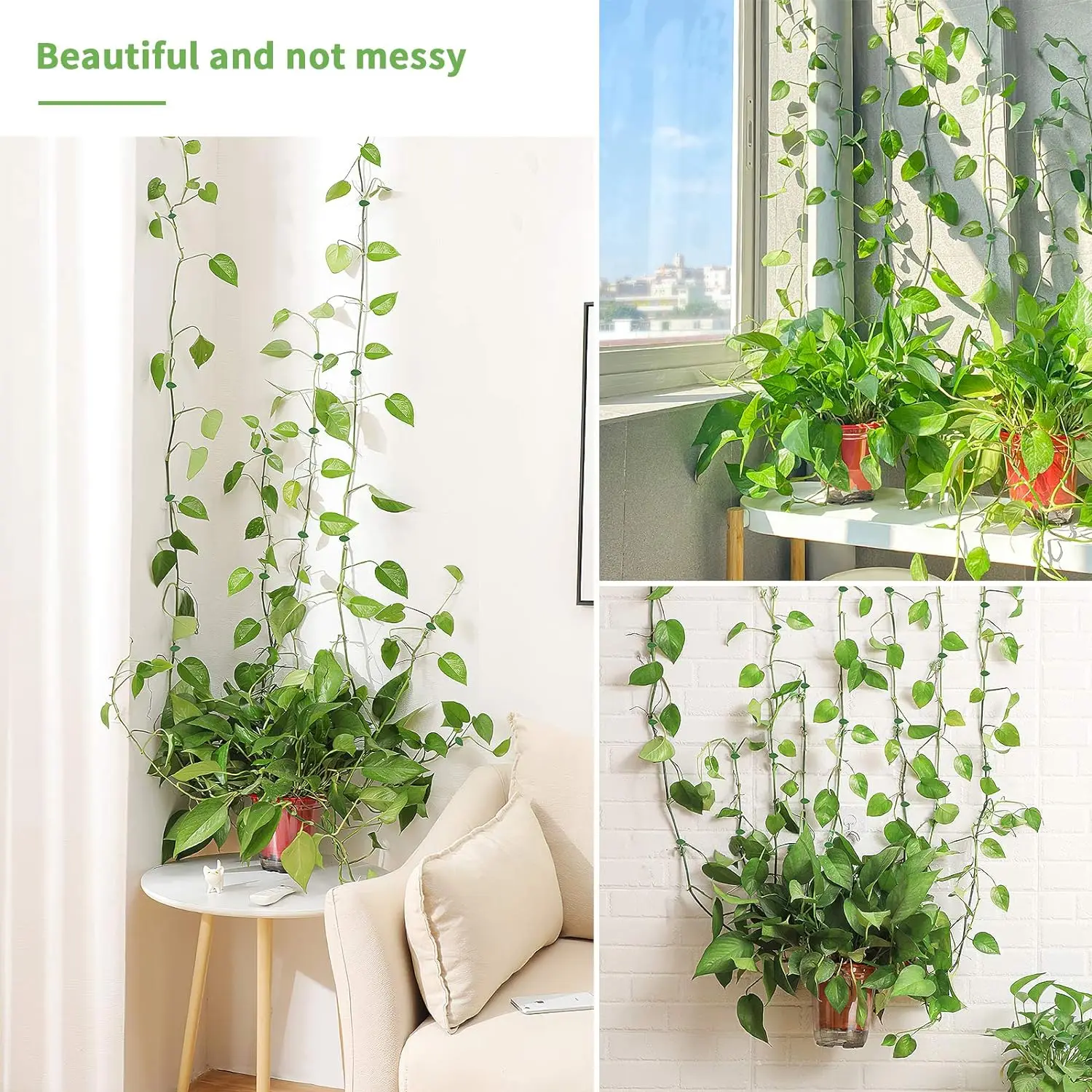 20/10 Pieces Simulation Green Leaf Plant Climbing Wall Fixture Clips with Adhesive Sticker Wall Plant Vines Traction Fixator