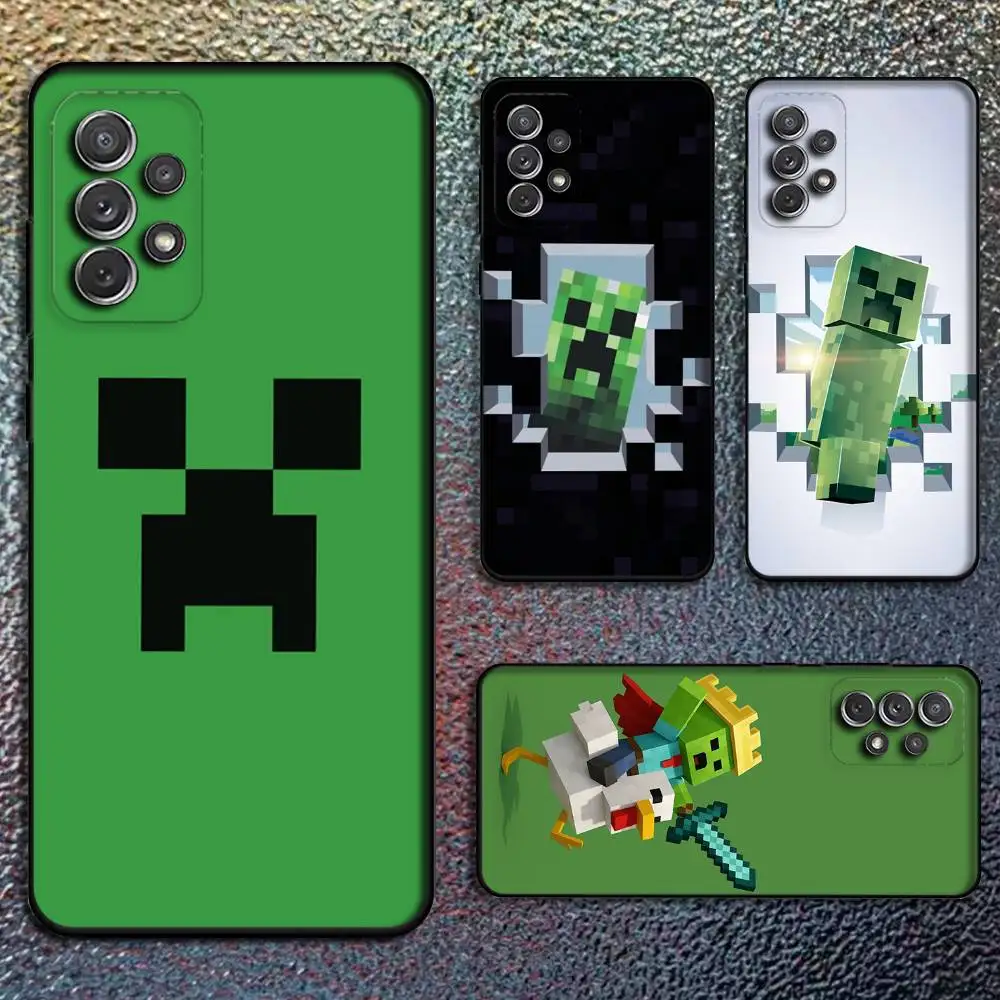Funda de teléfono Green Pixel Monster Creeper para Samsung S25,S24,S21,S22,S23,S30,Ultra,S20,Plus,Fe,Lite,Note,10,9,5G cubierta negra