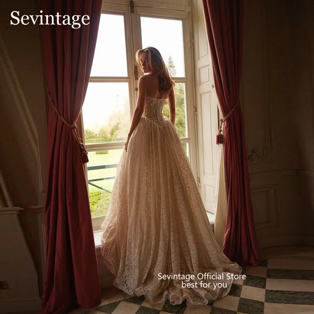 

Sevintage Princess Full Lace Wedding Dresses Sweetheart Sleeveless Bridal Gowns A-Line Sweep Train Wedding Gowns 2025 Customized