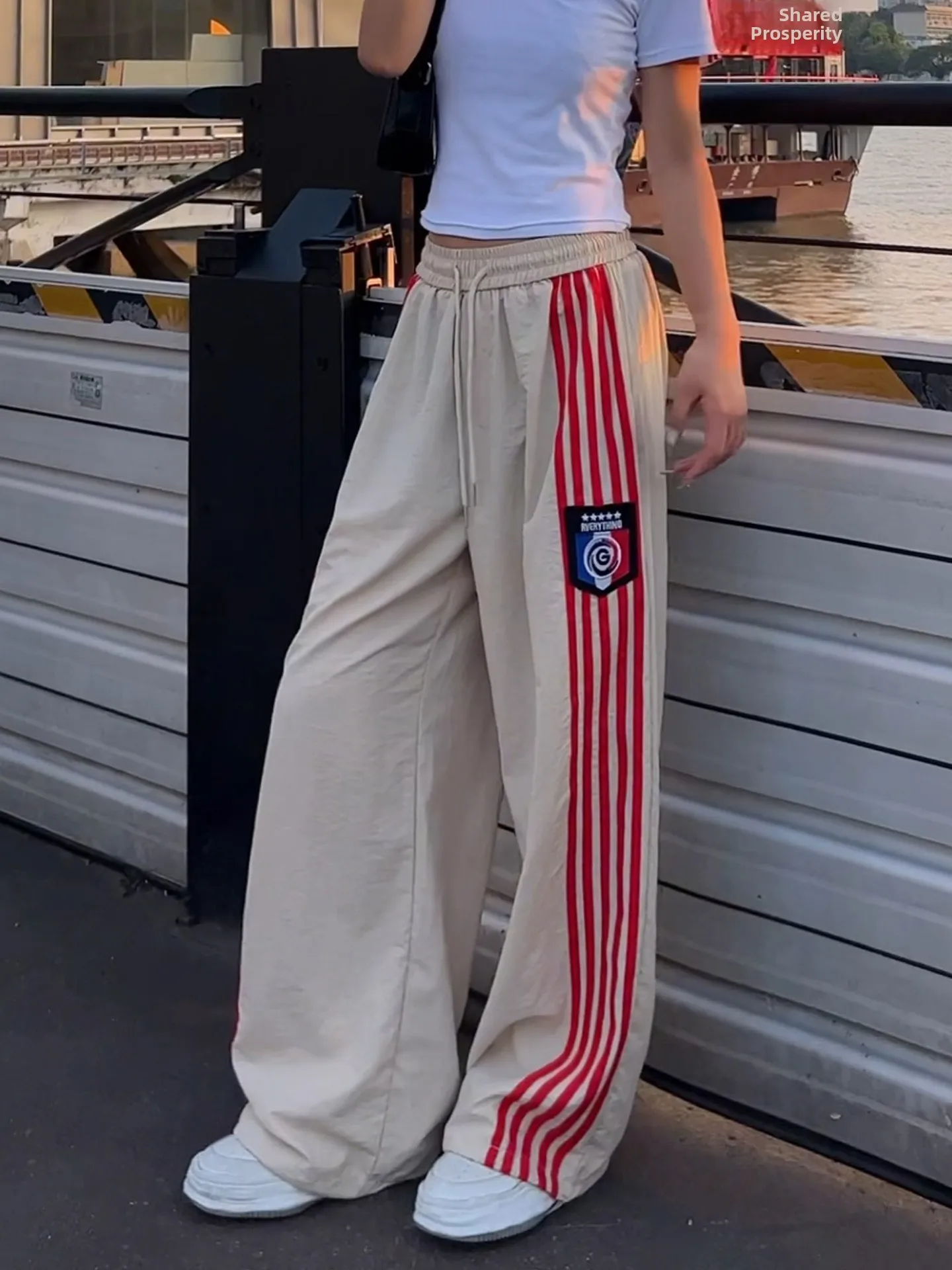 

Рабочие брюки в полоску из ледяного шелка, женские летние тонкие брюки Qui Dry, повседневные широкие брюки, длинные брюки с высокой талией, корейские брюки Ve...