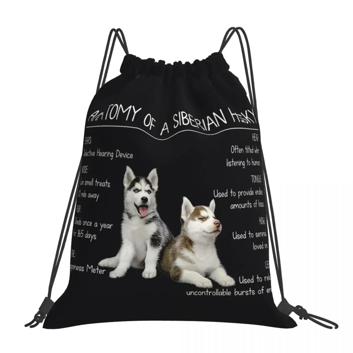 Anatomy Of A Siberian Husky Tee Funny Dog Gift Lover Backpacks Drawstring Bags Drawstring Bundle Pocket Sports Bag BookBag