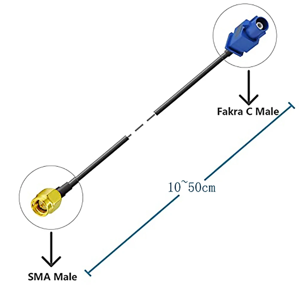 GPS 안테나 어댑터 Fakra C to SMA Male Pigtail Cable RG174, 자동차 DVR GPS 모듈 추적 안테나 내비게이션 시스템 수신기