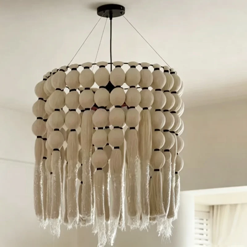 French Handmade Chandelier Tassel Lamp Hemp Rope Lamp Lampshade Chassis Fixing Lampshade Multi-head Steel Wire E27 Lamp Base DIY