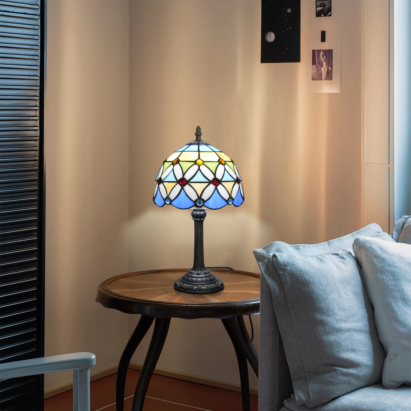 Modern Stained Glass Table Lamp,8 Inch Handcrafted Light for Bedside Living Room Bedroom Reding Office Home