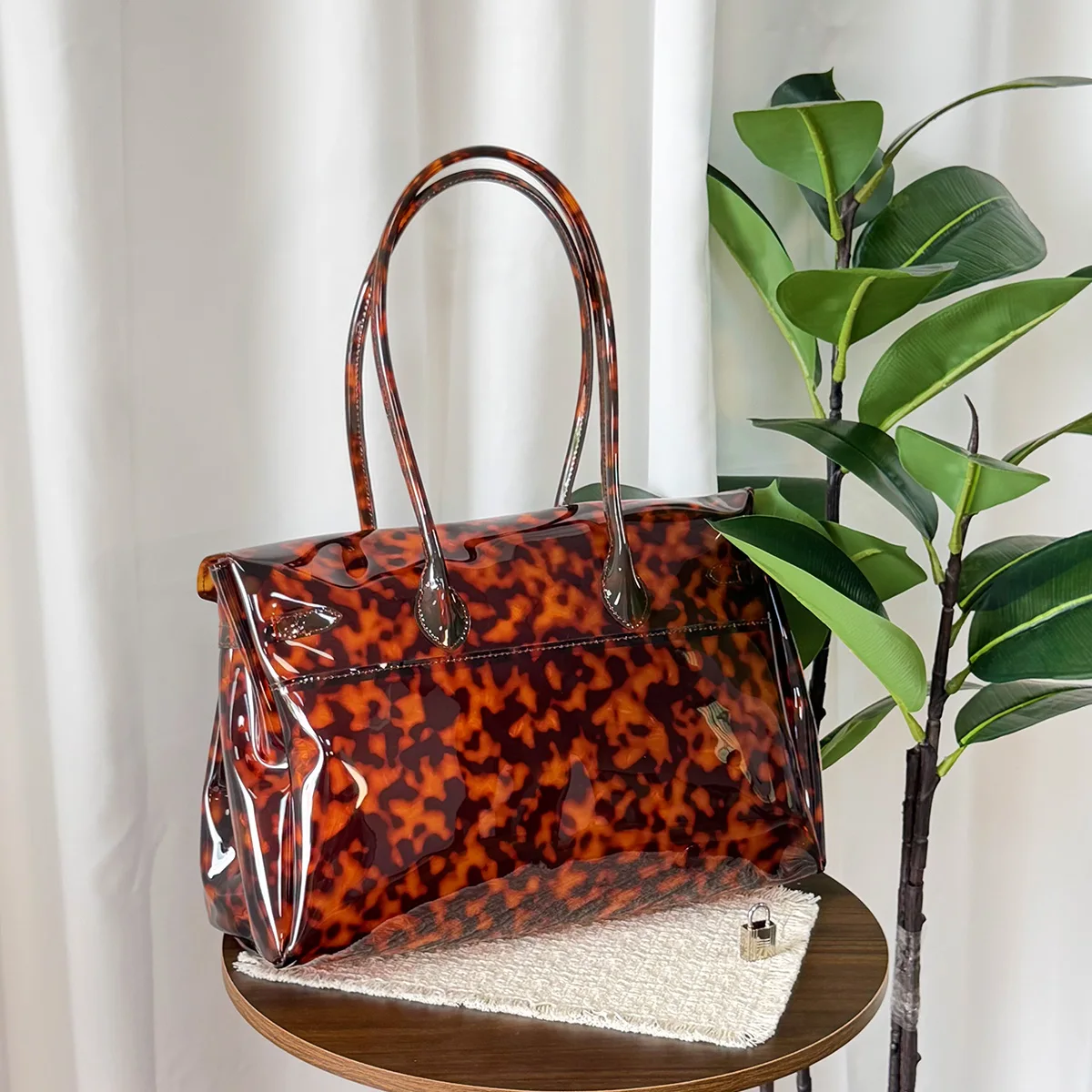 

Crocodile Leather Jelly Bag 2026 New Transparent Women's Tote Handbag Tortoiseshell Fashionable Simplicity Casual Women Bag
