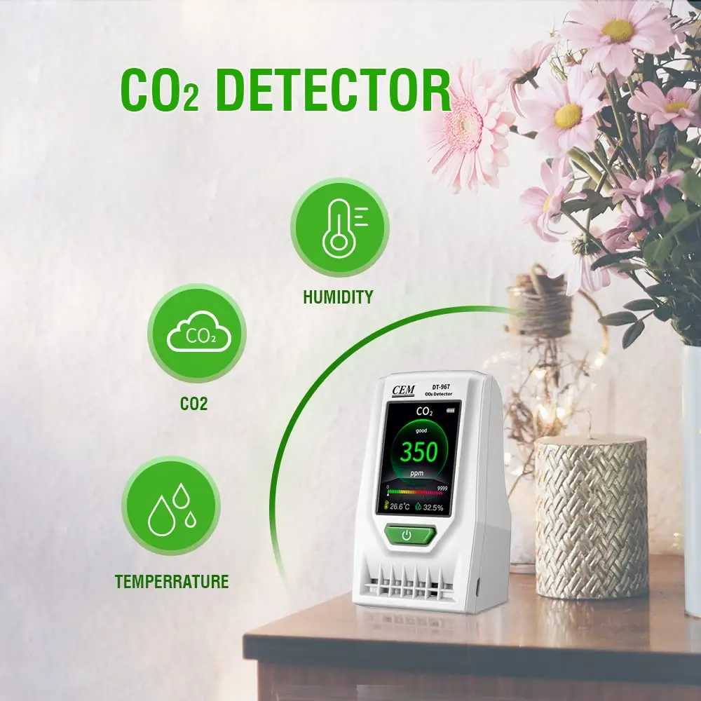 Detector de dióxido de carbono CO2 CEM DT-967, monitor de qualidade do ar interno 10 em 1, monitor portátil de CO2, temperatura e umidade