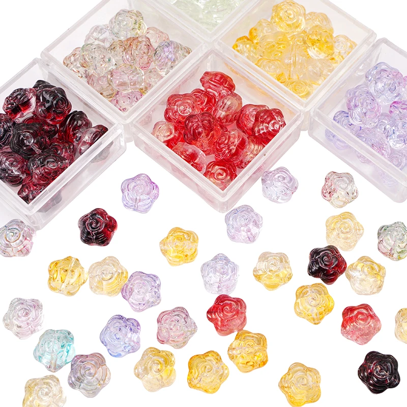 10-30pcs Crystal Roses Glass Beads 12mm Loose Spacer Beads For Jewelry Making DIY Bracelet Earrings Necklace Jewelry Supplies