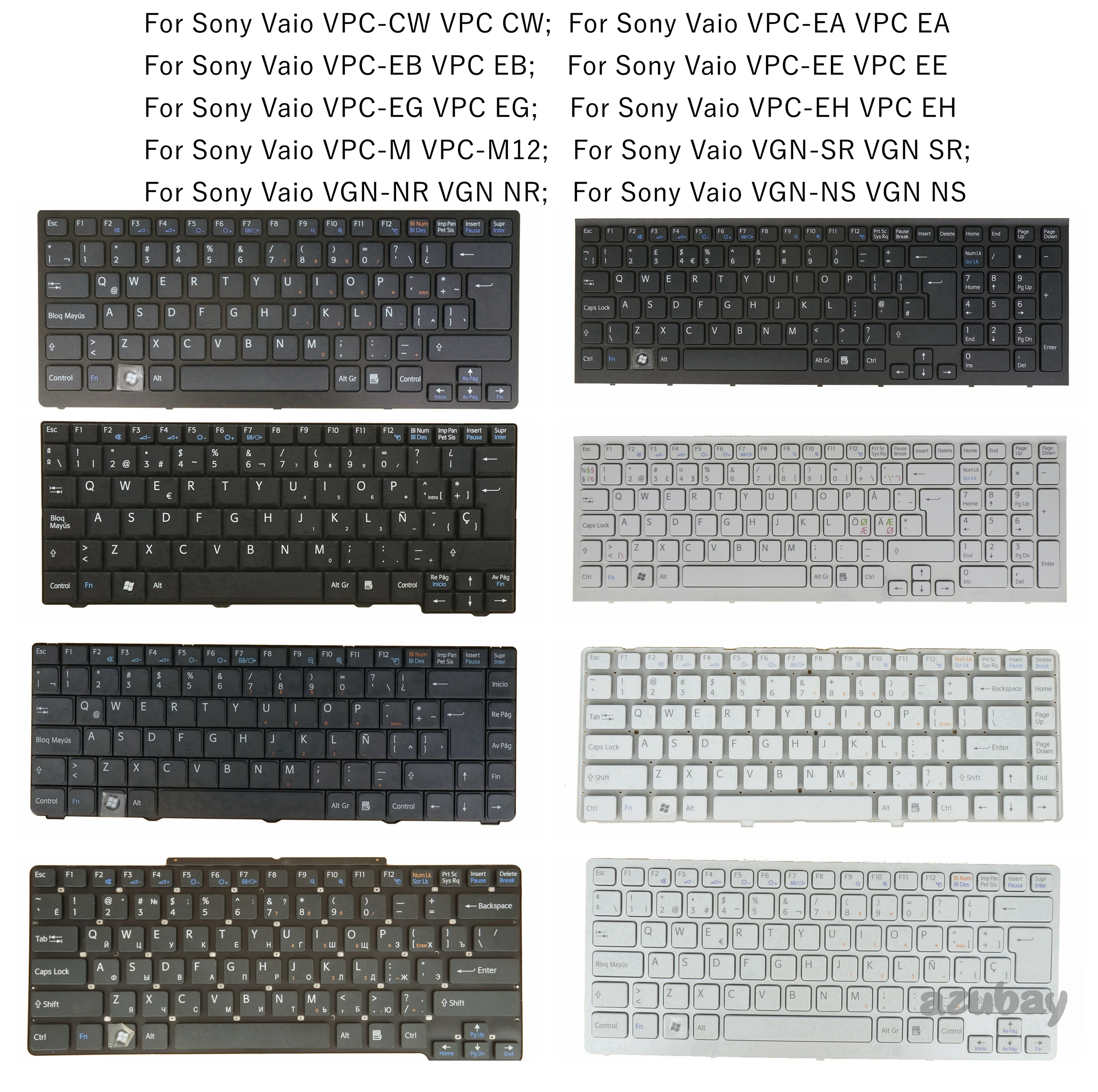 

Laptop Keyboard For Sony VAIO VPC CW EA EB EE EG EH, VPC-M M12, VGN SR, White/ Black - US UK Turkish LA Spanish Russian Nordic