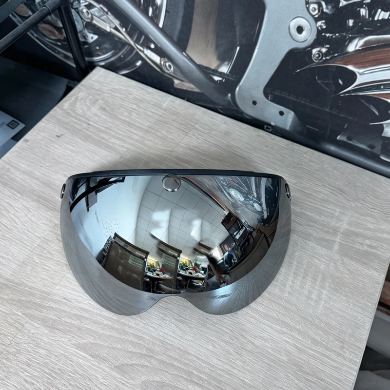 Silver Mirror W Lens, Three Snap Retro Helmet Visor, UV Protection Rainproof Sunshade Shield