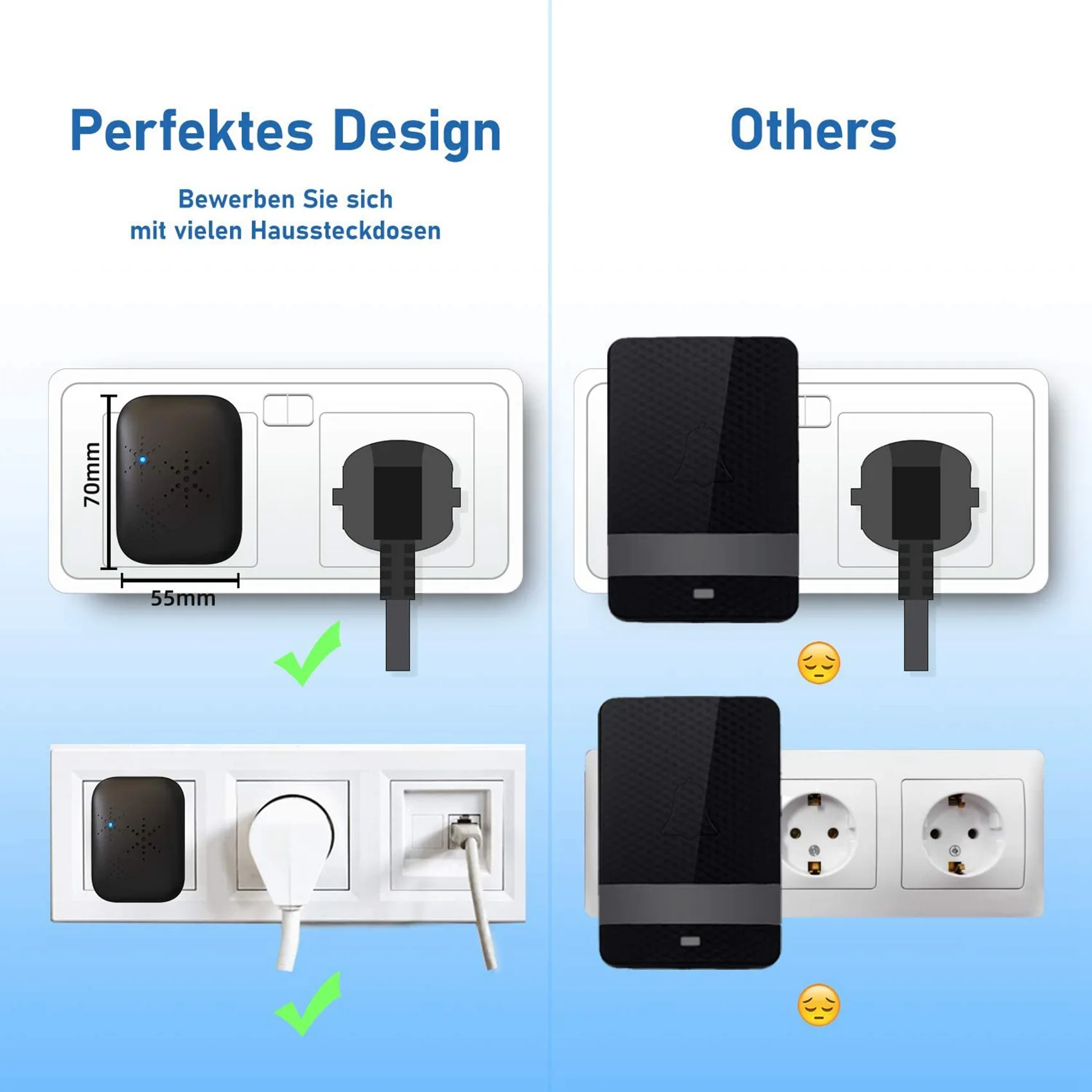 Wireless Doorbell Waterproof Self-Powered Button Smart Door Bell Sets Home Welcome Outdoor Chimes Receiver EU Plug Black