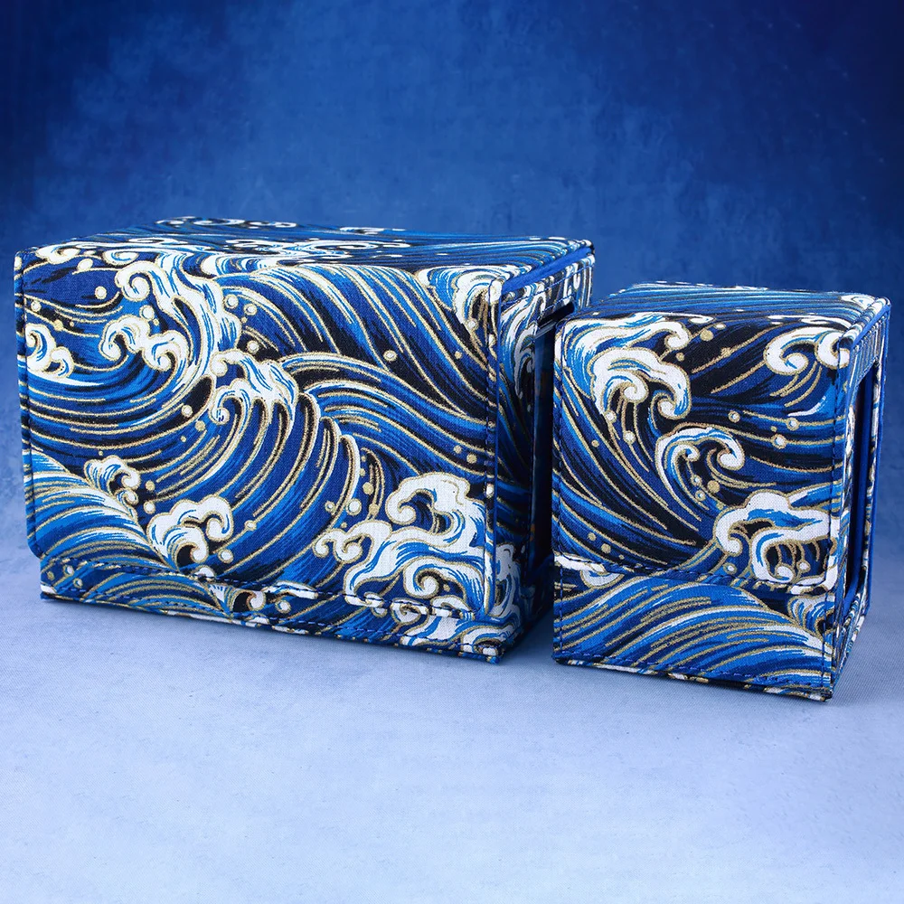 

Gacha Deck Box Trading Storage Box TCG Commander Magnetic PU Box Wave Blue Japanese Gold Foil Printing For PTCG YGO Card Gift