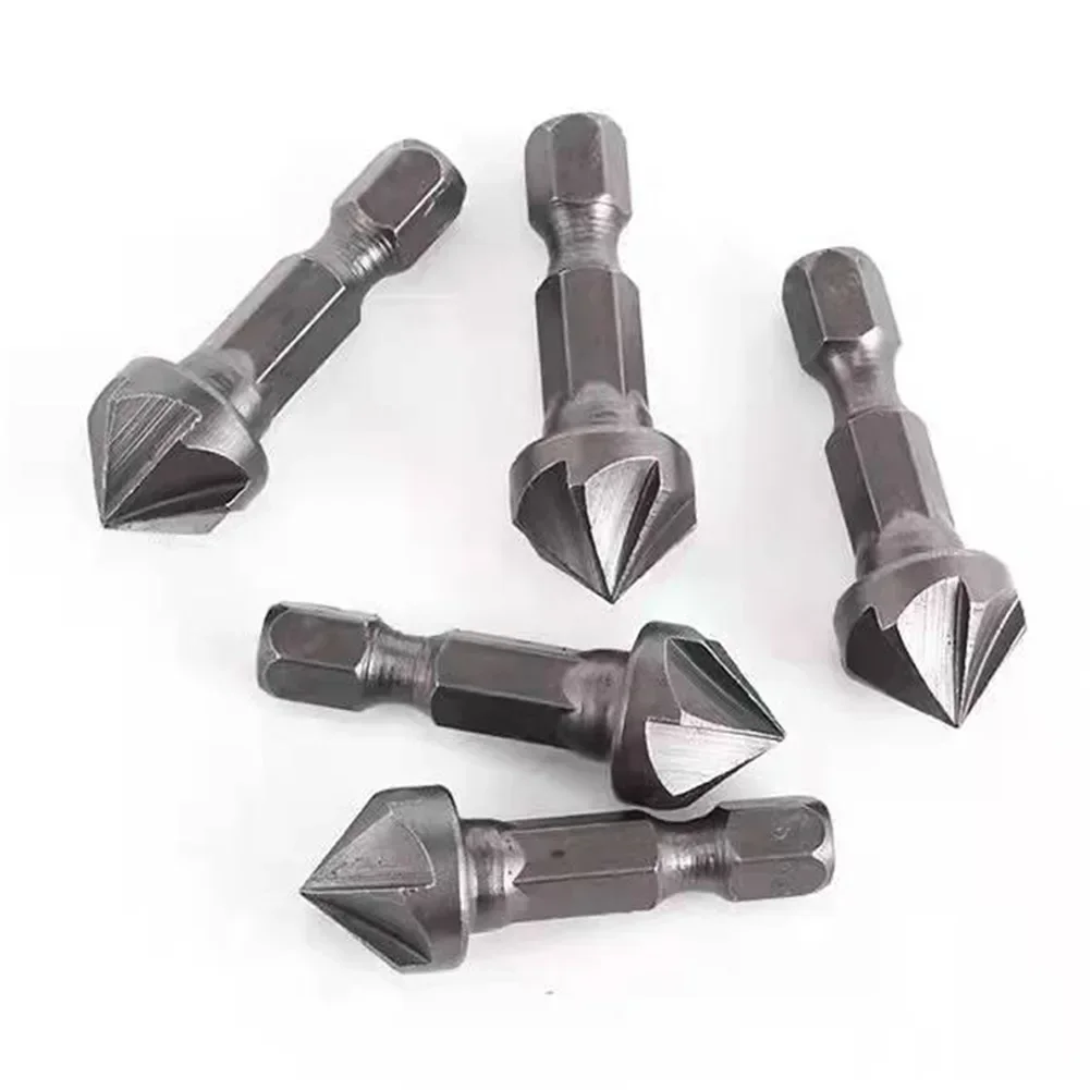 Six Flute Hex Shank Chamfer Deburr Countersink Tool for For woodworking and Soft Metals with Properly Seated Screw Heads