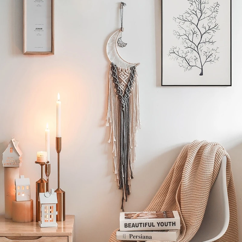 홈 장식 Dropship을 만들기위한 금속 Macrame Moon Hoop 수제 Dreamcatcher 서클 링