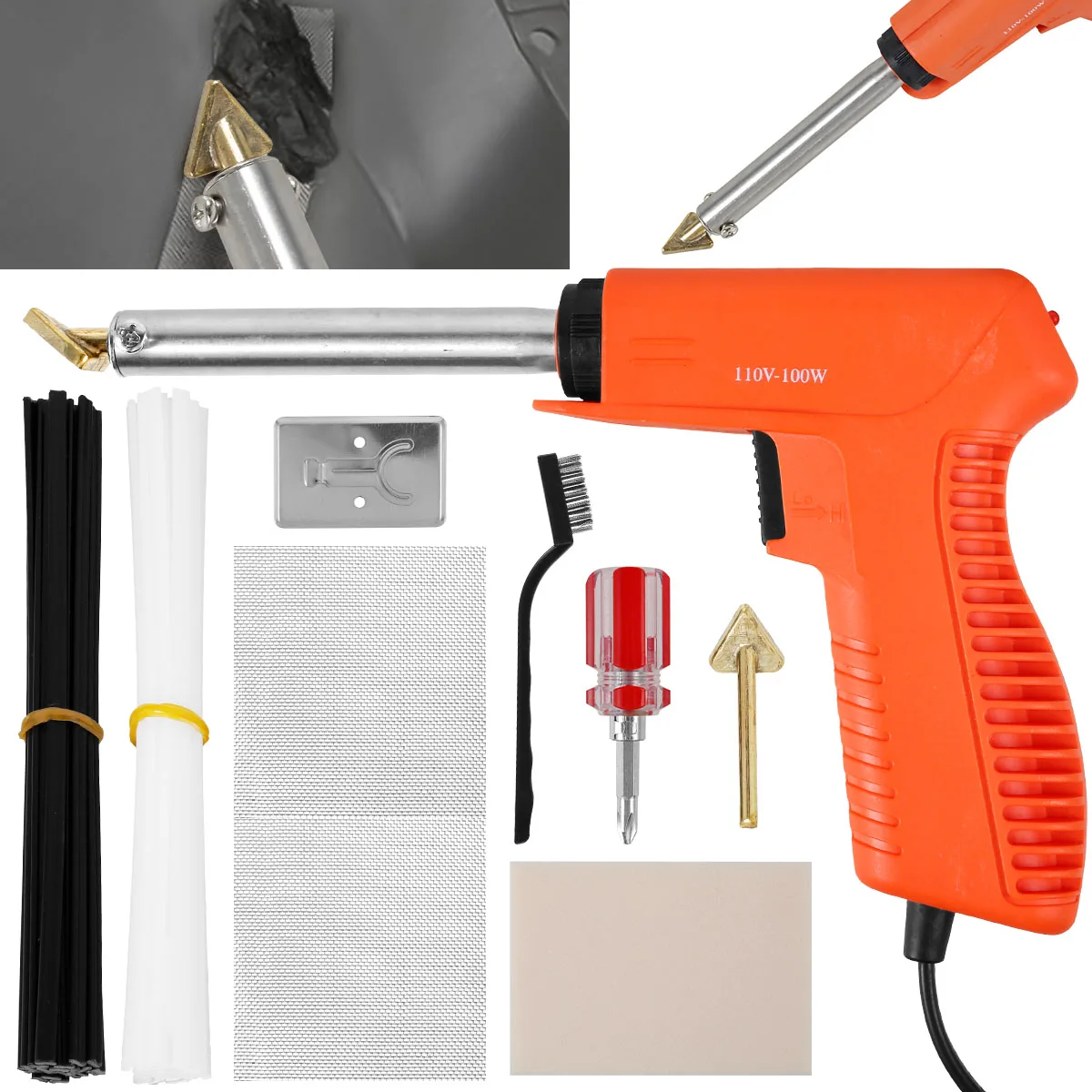 

2 в 1 комплект для сварки пластика, небольшой паяльник 100 Вт с 2 жалами для паяльника и 40 сварочными стержнями, инструменты для ремонта автомобильного бампера