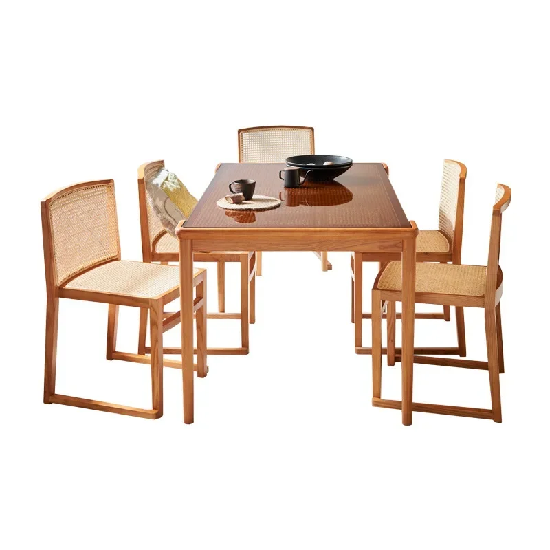 Wabi-sabi rattan dining table household simple dining chair creative stackable back chair restaurant dining