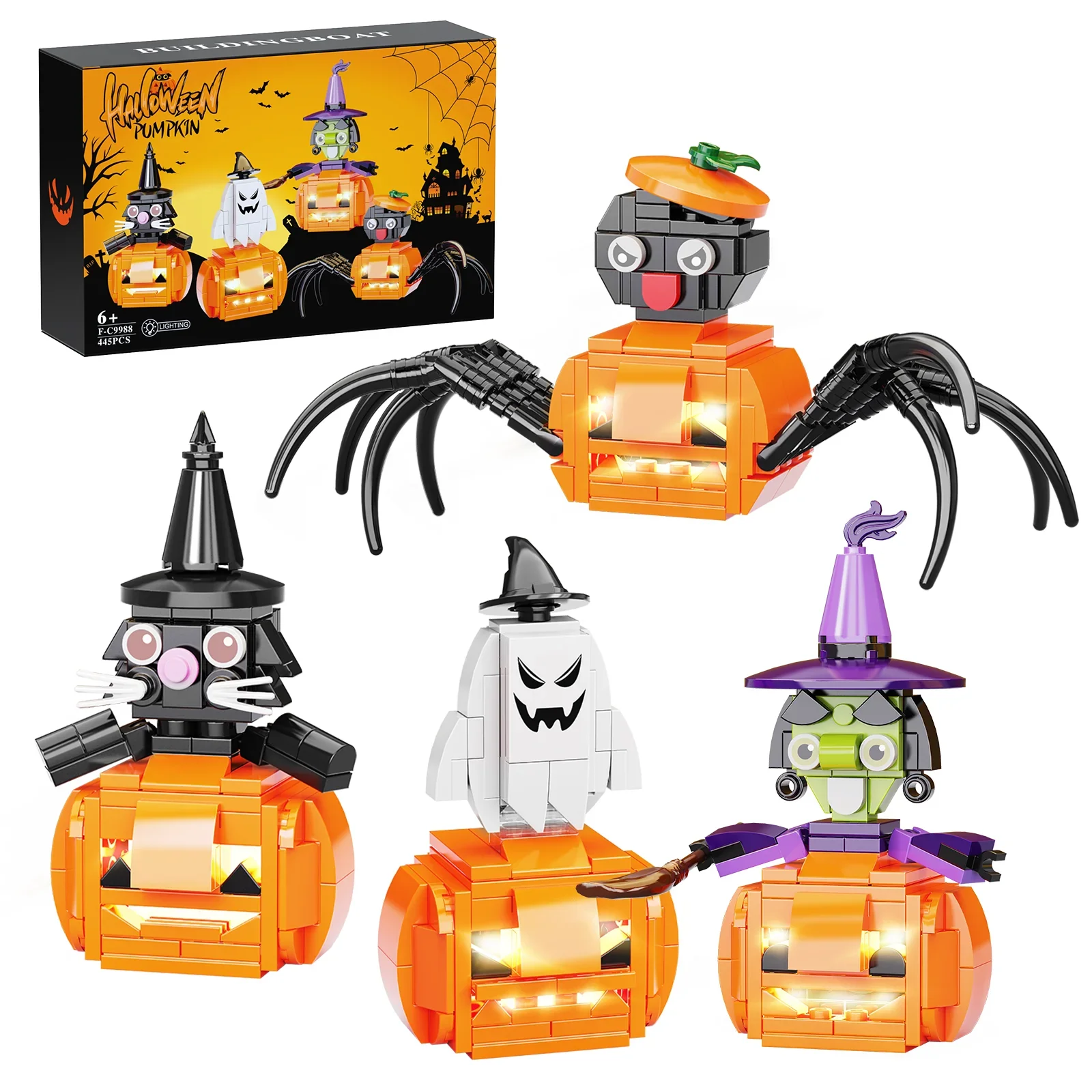 MOC Pumpkin Monsters Lantern Building Blocks Set Terrifying Monster Brick Building Halloween Decorate Toy Kids Halloween Gift