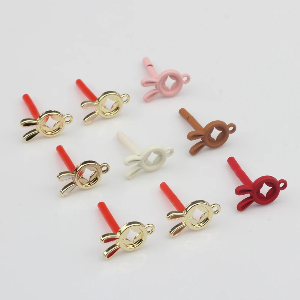 Zinc Alloy Spray Paint Mini Cute Rabbit Shape Base Earrings Connector 10pcs/lot For Fashion Jewelry Bulk Items Wholesale Lots