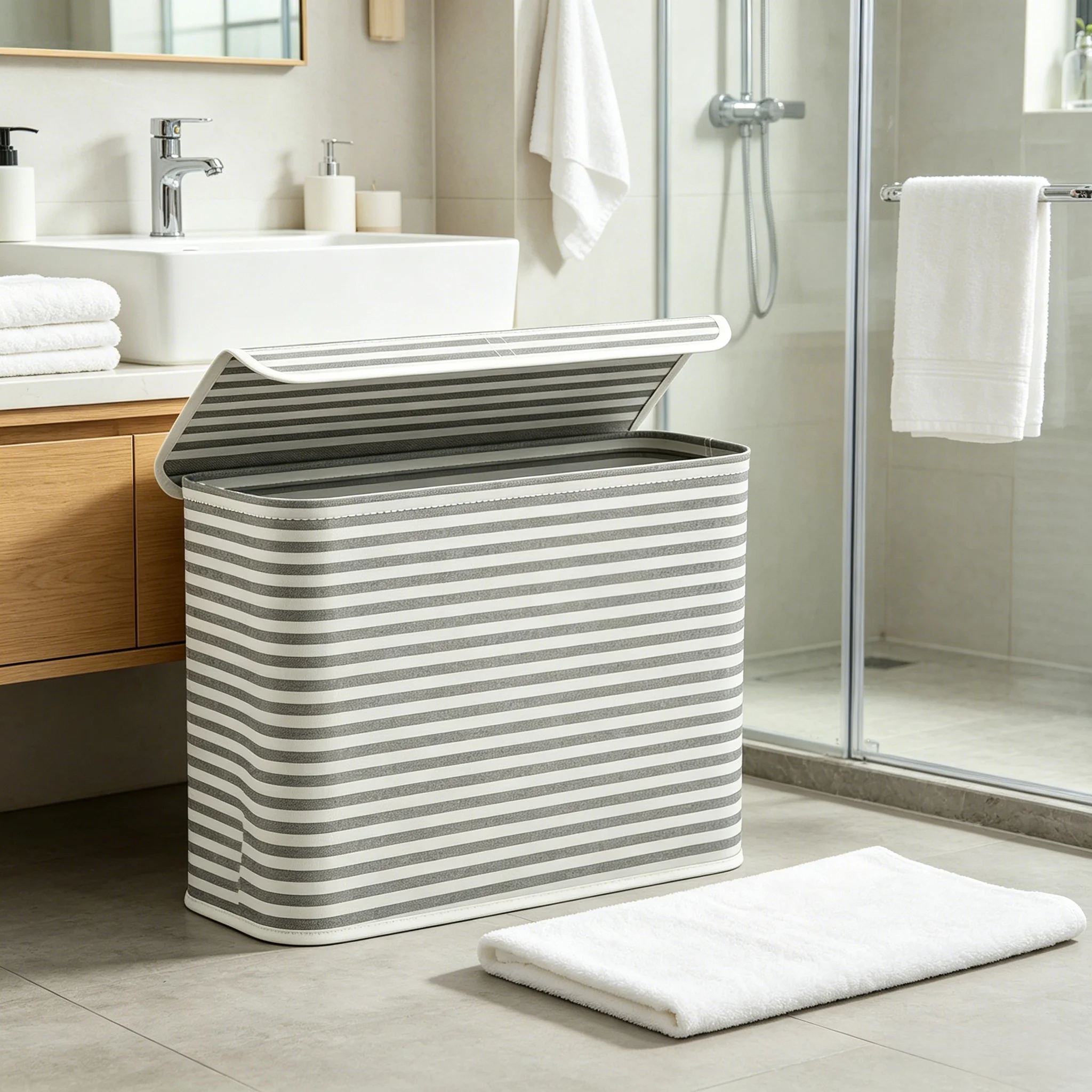 Toilet Paper Storage Holder for 9 To 12 Rolls, Foldable Fabric Toilet Paper Basket with Lid for TP, Towels and Toiletries view 3