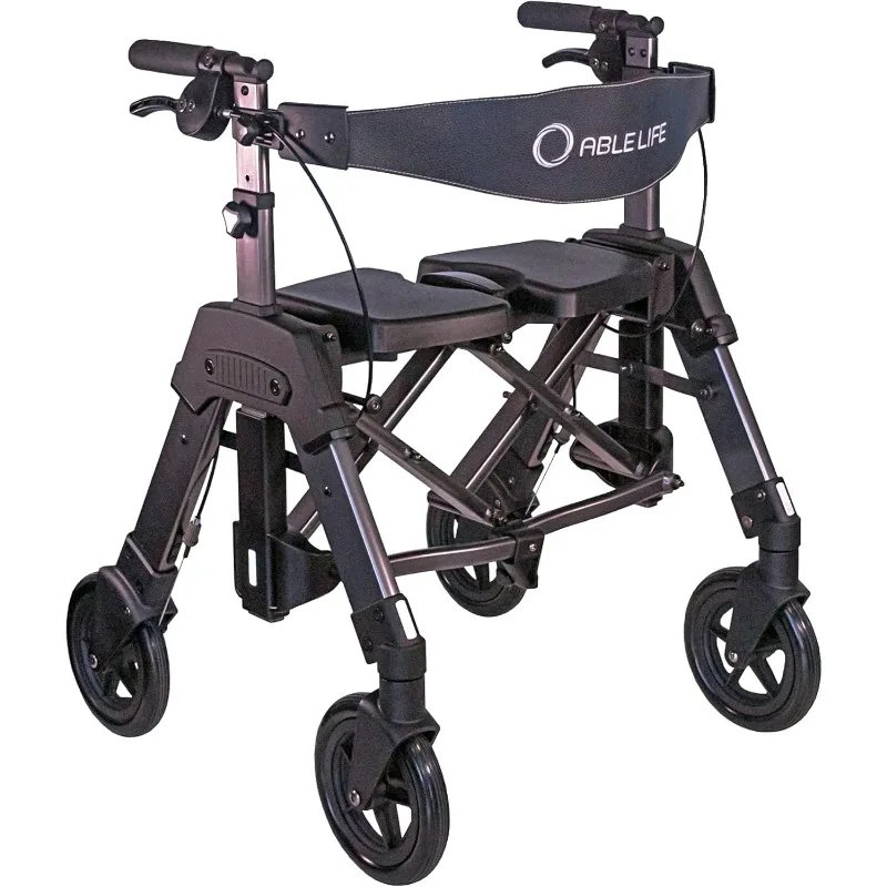 

Heavy Duty Folding 4-Wheel Rolling Walker with Extra Wide Seat and Large 8-inch Wheels for Seniors and Elderly