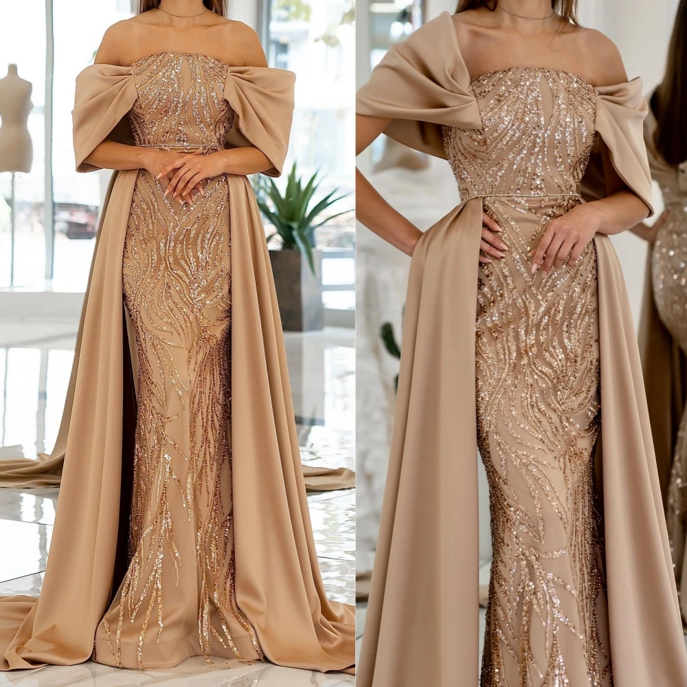 Customized  Saudi Arabia Jiayigong Exquisite High Quality Off-the-shoulder Mermaid Evening es Paillette S Custom