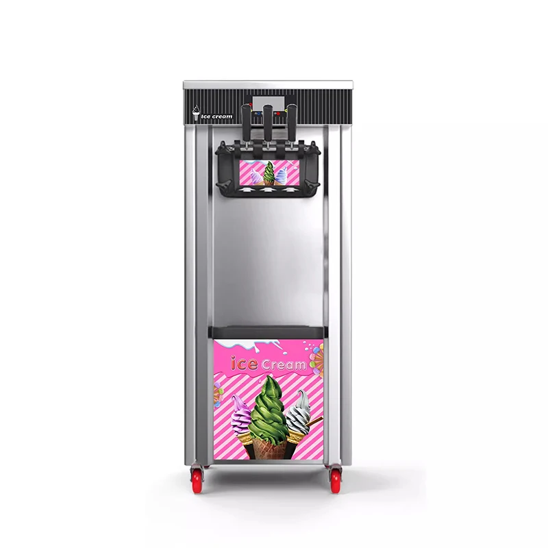 Stainless Steel Freestanding Ice Cream Machine Pre-Cooling Feature Automatic Cleaning Soft Serve Maker Engine Kept Fresh
