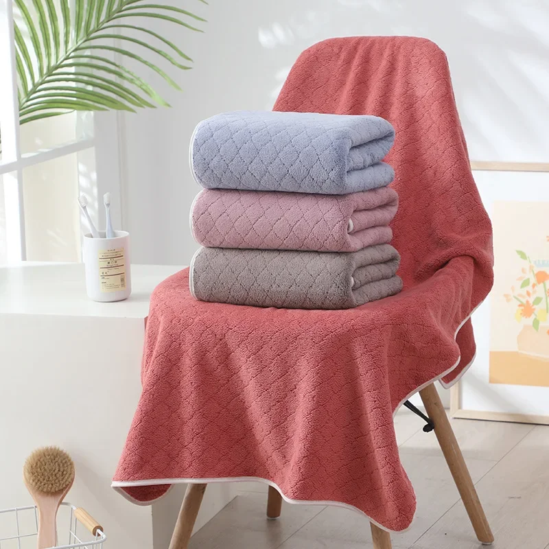 Coral fleece, large water-absorbing towel, not easy to lose hair, adult wrapping towel, student thickened soft bath towel