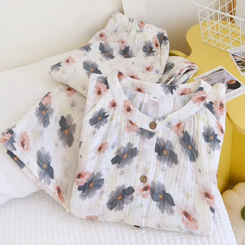 

Cotton Pajamas Sleep Wear Women Nightwear Two Piece Pyjama Set Nightie Gift Female Autumn Long Sleeve Sleepwear Lounge Set