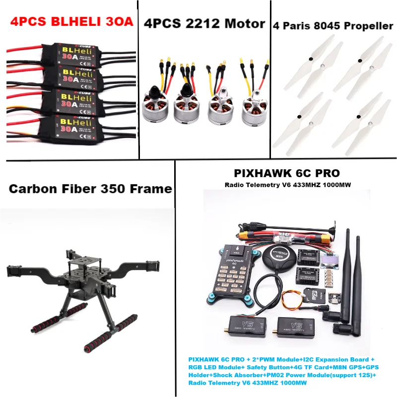 Open source new smart drone FLY350 300 380 450MM 6C PRO M8N/M9N/M10 quadrotor upturned rack BLHELI 30A ESC 2212 motor