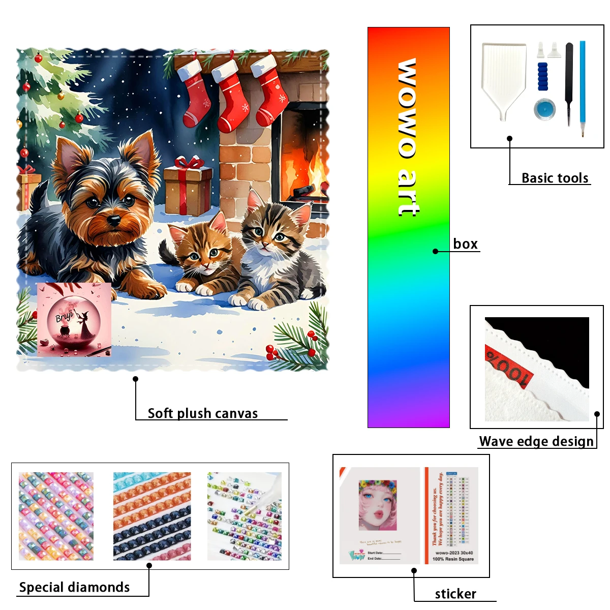 

【Bruji_ Diamond Art】Puppies and Christmas Socks Crystal AB Rhinestone FD Rhinestone Perfect Resin Diamond