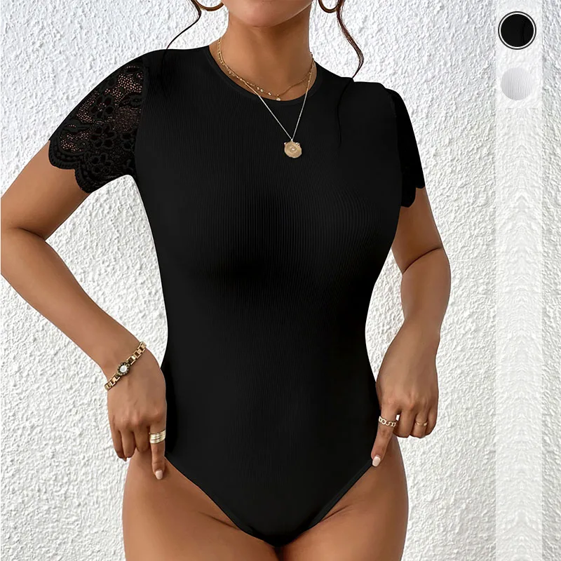 Short Sleeve Black Bodysuit Women O Neck Tummy Control Backless Tank Tops Body Suit Thongs Overalls Summer Clothes