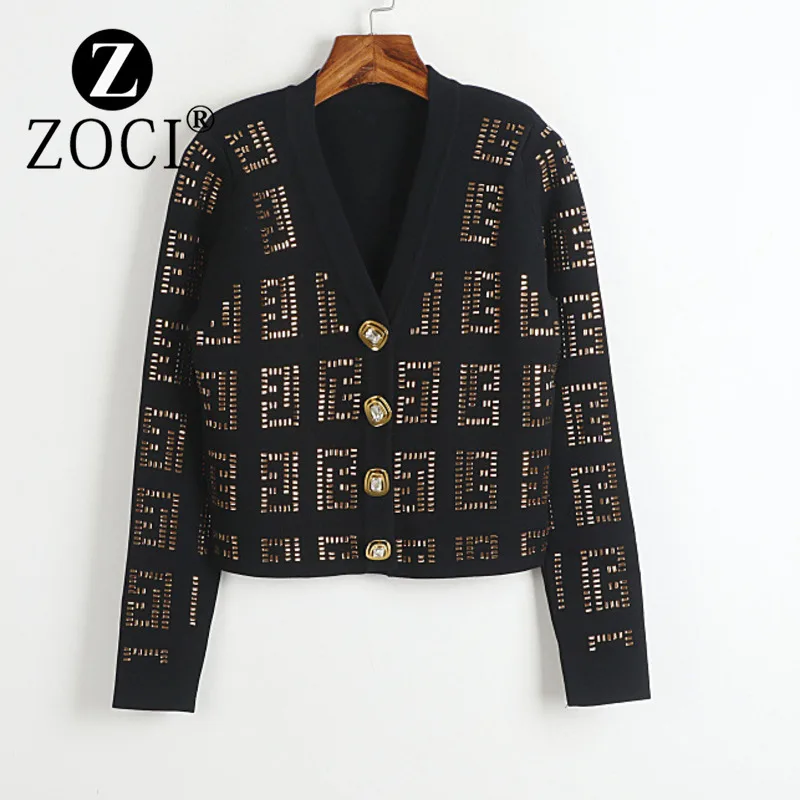 [ZOCI] Hot Shoulder Pads, Western Style Long Sleeves, Autumn Winter V-neck Knitted Jacket High-quality