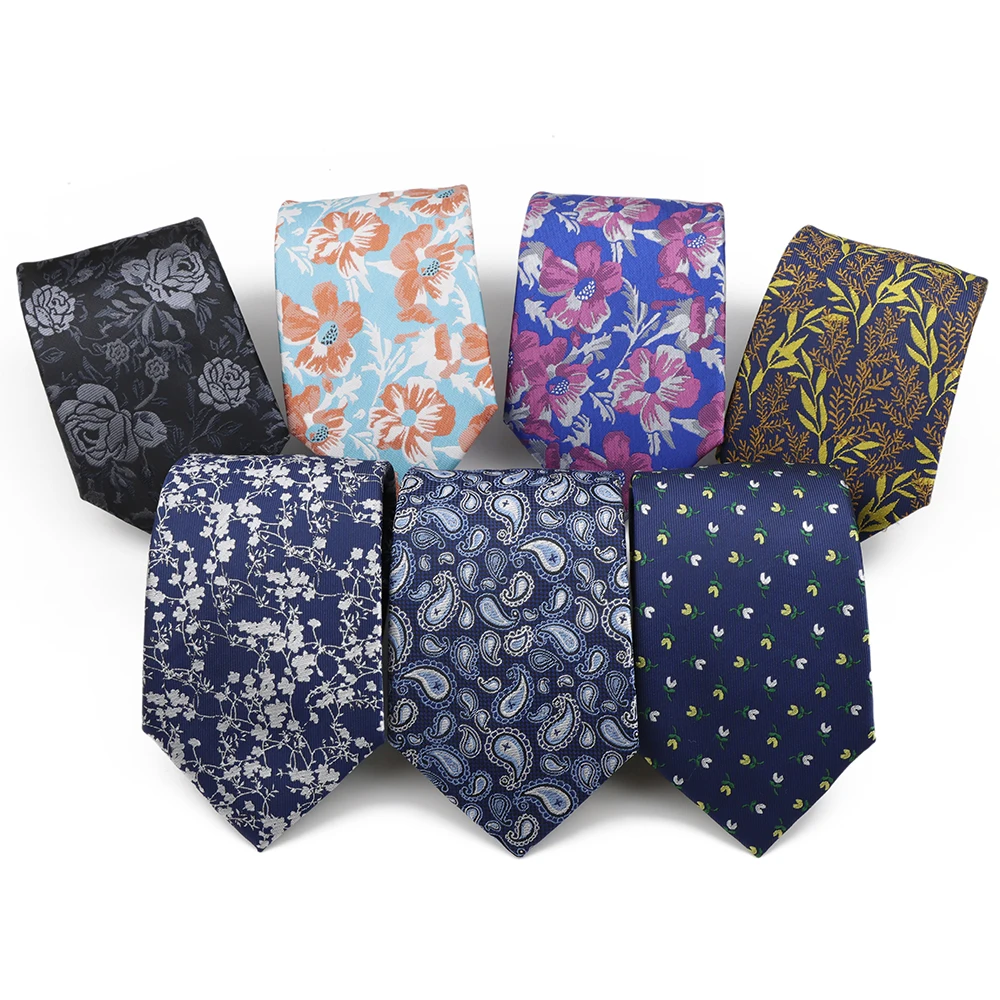 Nueva moda, corbata de poliéster de 7,5 cm para hombre, hermosa flor, corbata de oficina, boda, negocios, uso diario, camisa, traje, accesorios, regalo