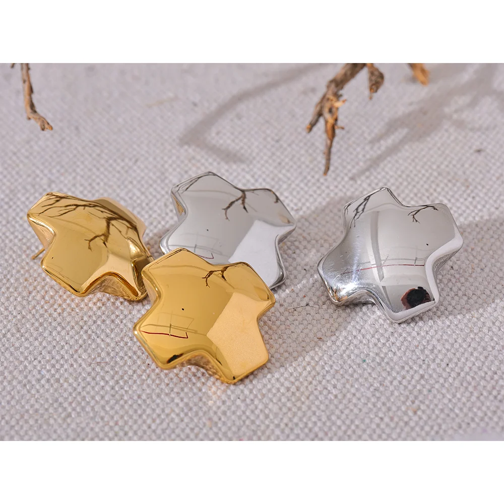 Yhpup High Quality Glossy Smooth Stainless Steel Chunky Cross Big Stud Earrings Minimalist Texture Daily Jewelry Accessories